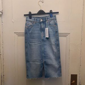 H&M Distressed Denim midi skirt